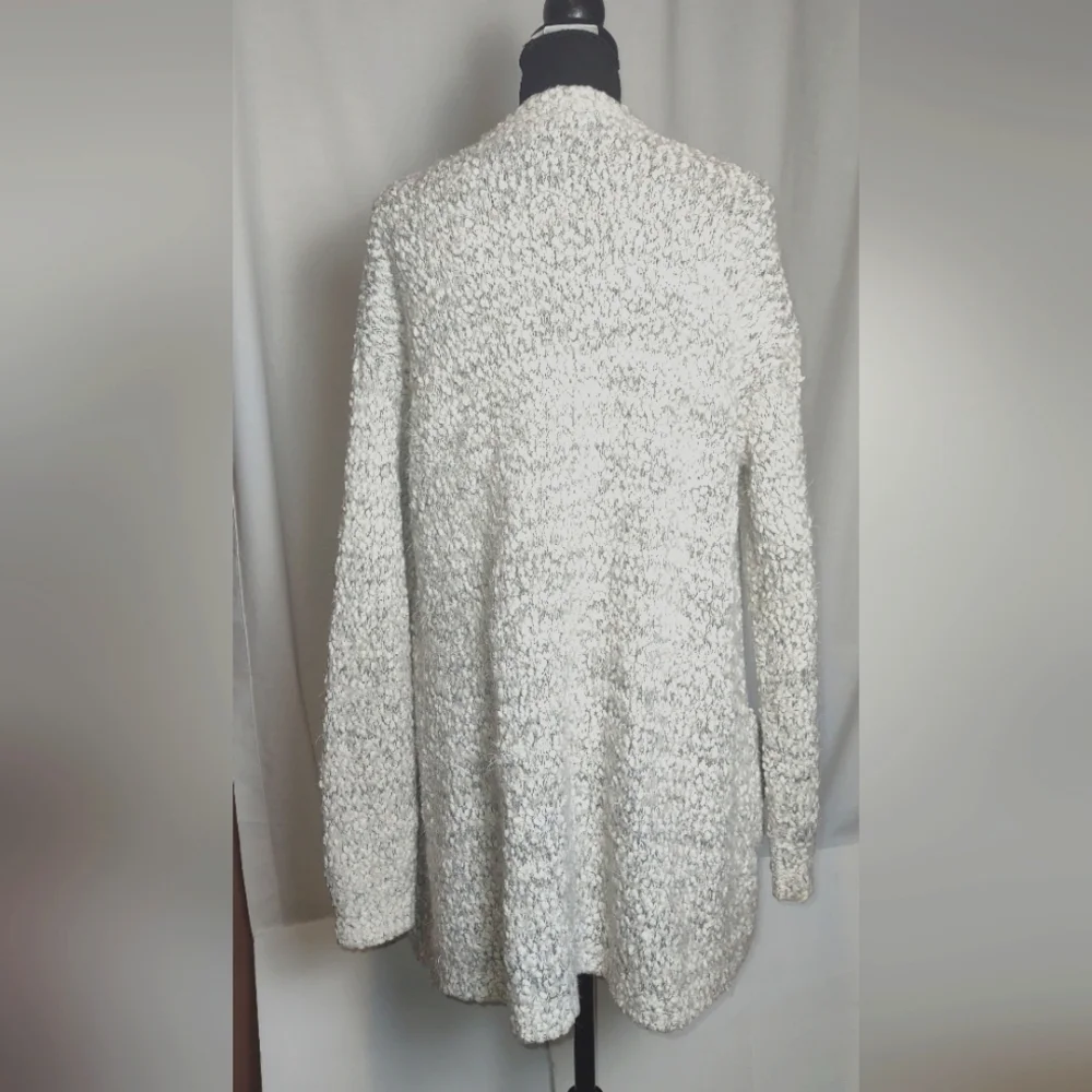 Peach Love Open Cardigan Popcorn Style Knit Gray and Cream very soft
